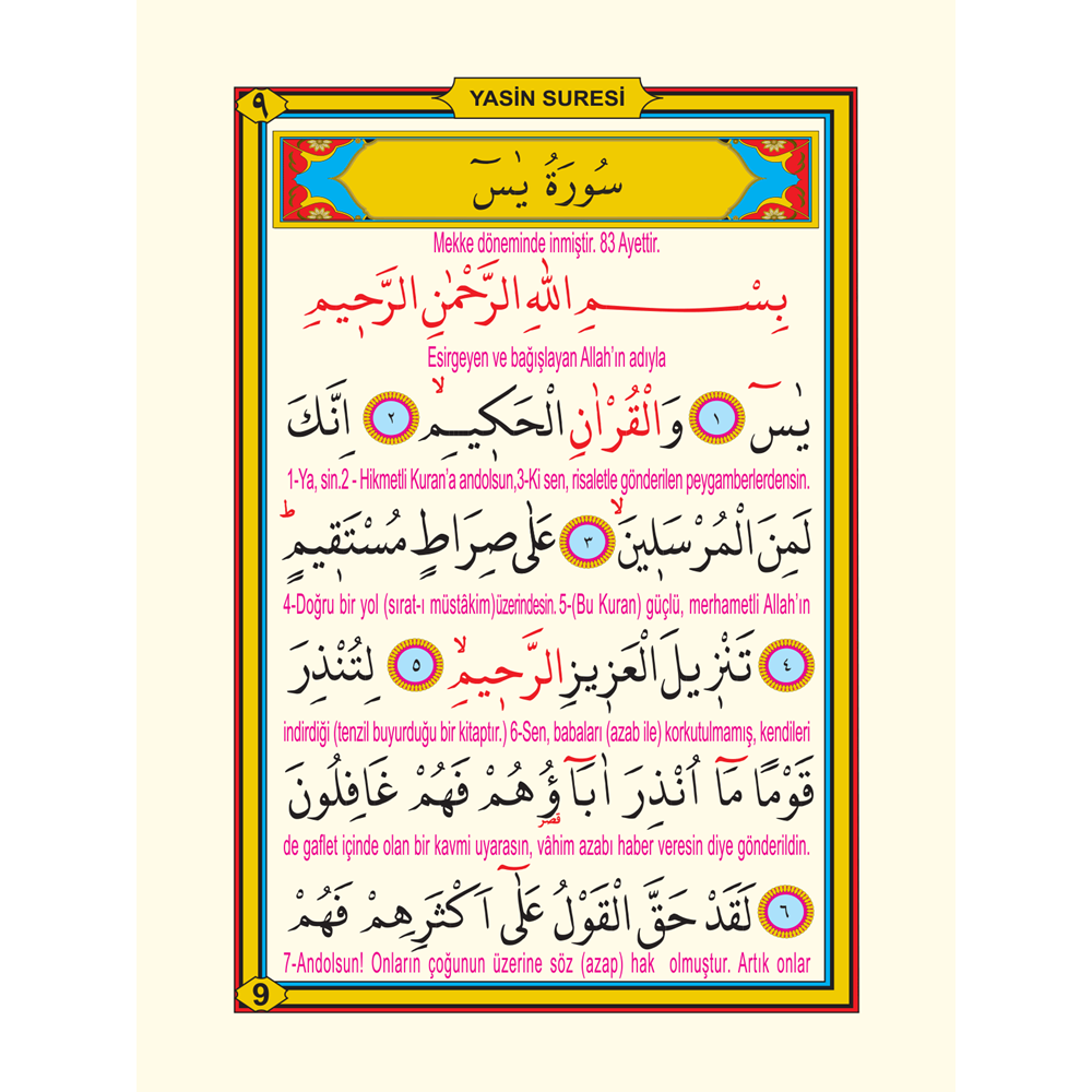 006-CEP BOY YASİN 5 RENK SATIR ALTI TÜRKÇE MEALLİ