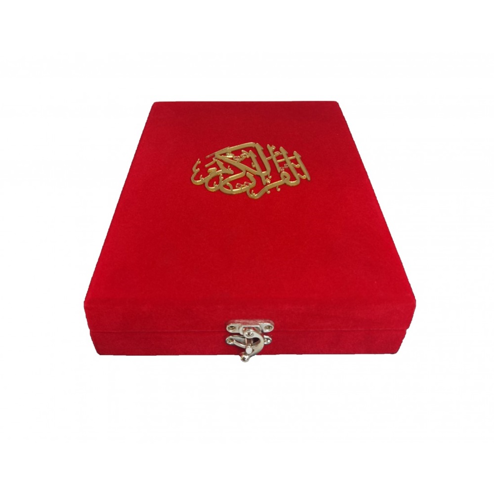 188 KIRMIZI-MÜHÜRLÜ HAFIZ BOY PLAKETLİ KADİFE KURAN-I KERİM