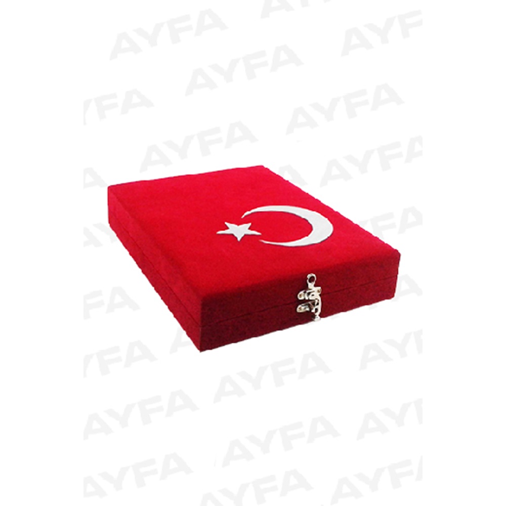 189BAYRAK-MÜHÜRLÜ ORTA BOY PLAKETLİ KADİFE KURAN-I KERİM-AY YILDIZ DESENLİ