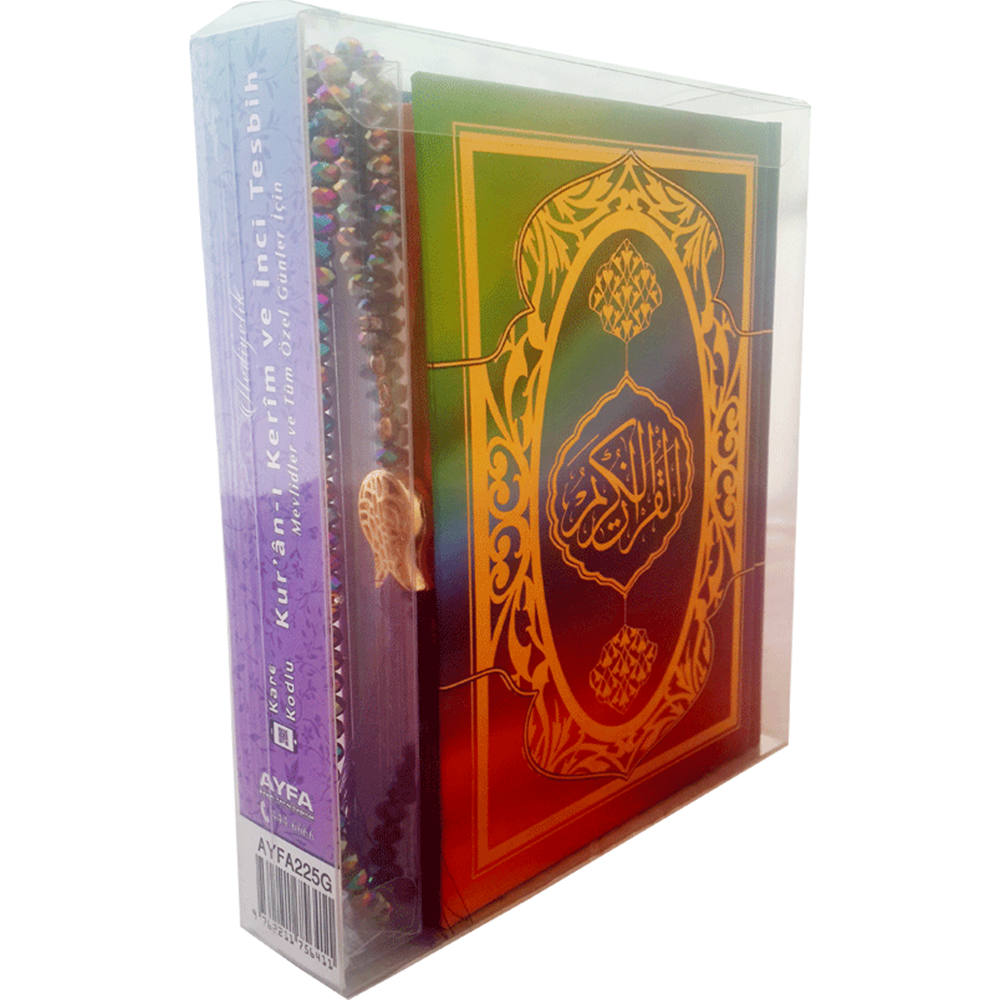 225G-MÜHÜRLÜ ÇANTA BOY RENKLİ HEDİYELİK KURAN-I KERİM - KRİSTAL TESBİH HEDİYELİ
