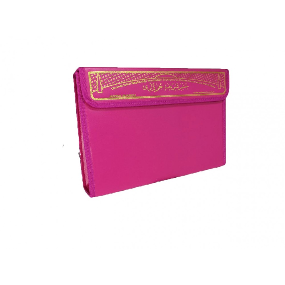 236PEMBE-CAMİ BOY OTUZ CÜZ MÜHÜRLÜ KURAN-I KERİM-SUNİ DERİ ÇANTALI