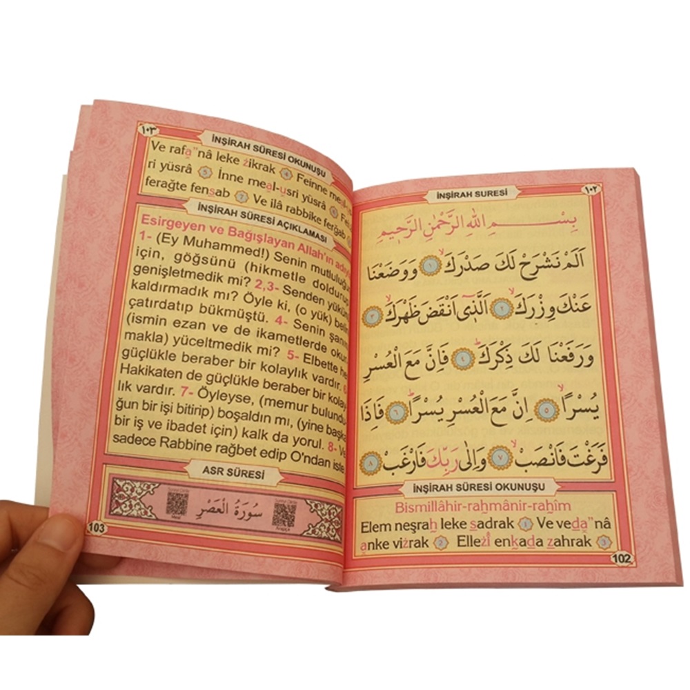 245P-KARTON ÇANTALI ÇANTA BOY TÜRKÇELİ 128 SAYFA YASİN-PEMBE