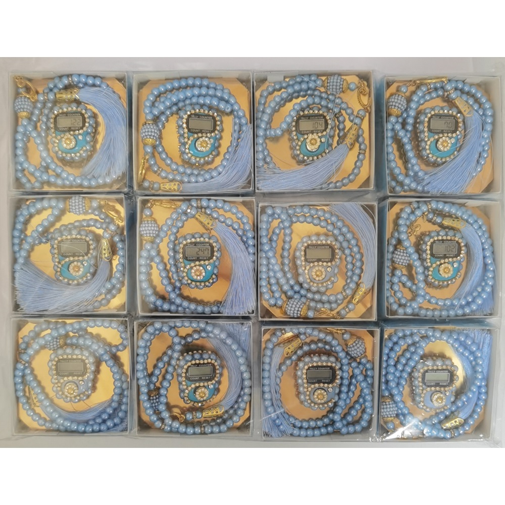 521mavi - 12 li İNCİ TESBİHLİ TAŞLI ZİKİRMATİK SETİ