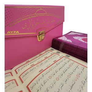 235P-PEMBE-RAHLE BOY OTUZ CÜZ MÜHÜRLÜ KURAN-I KERİM-SUNİ DERİ ÇANTALI
