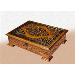 TS031-AHŞAP CAMİ BOY KURAN-I KERİM KUTUSU-OYMALI