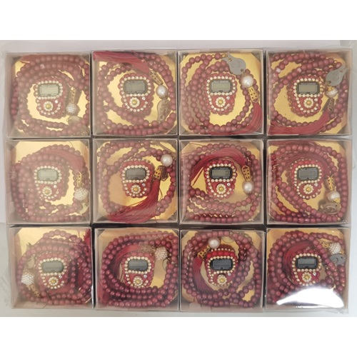 521kırmızı - 12 li İNCİ TESBİHLİ TAŞLI ZİKİRMATİK SETİ