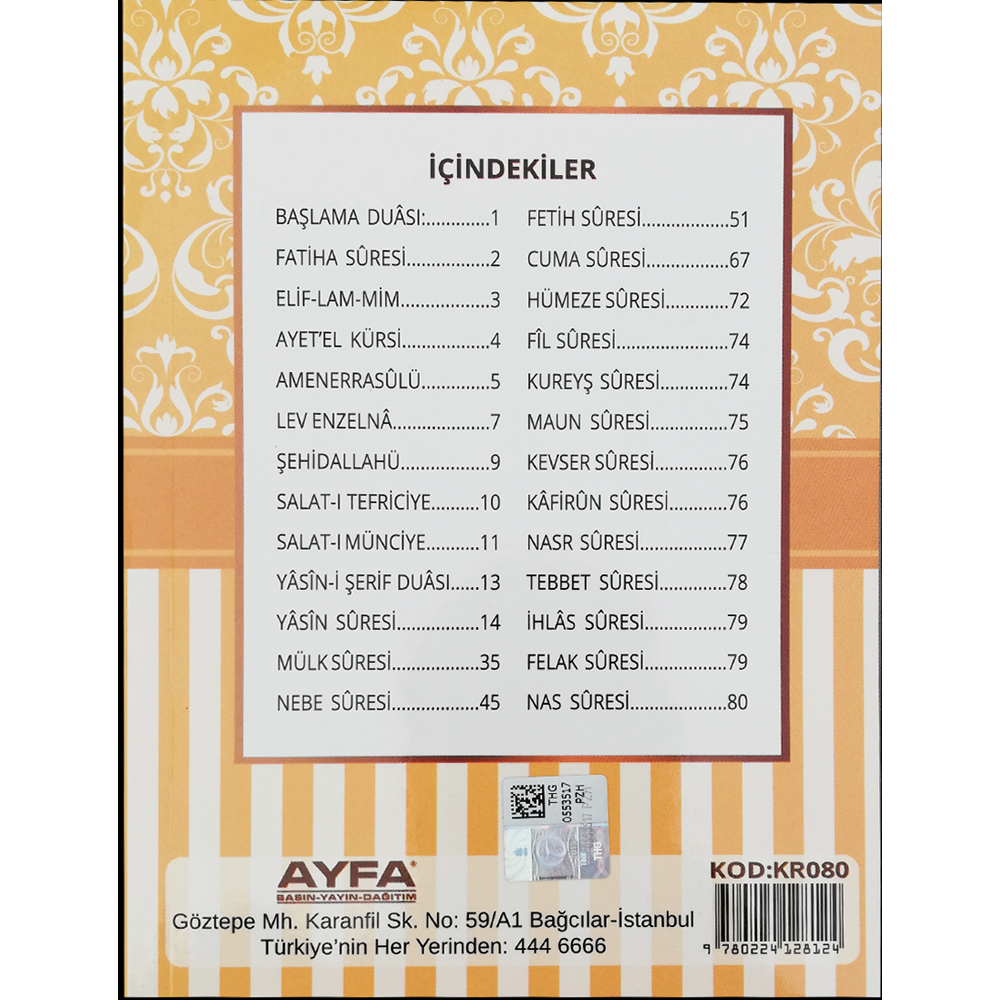 080KRM-KREM RENK ÇANTA BOY TÜRKÇELİ 80 SAYFA YASİN-İ ŞERİF