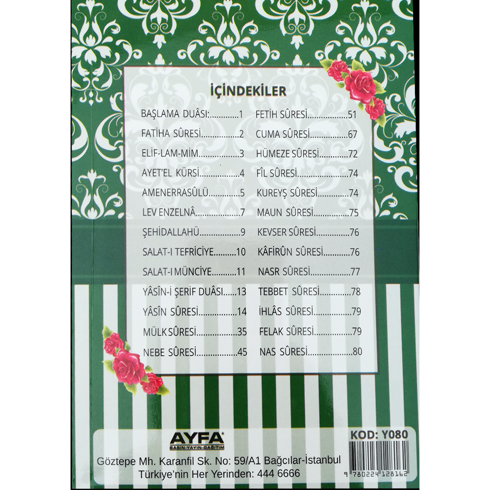 080Y-YEŞİL RENK ÇANTA BOY TÜRKÇELİ 80 SAYFA YASİN-İ ŞERİF