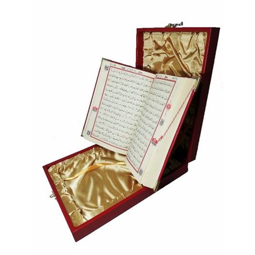 189BAYRAK-MÜHÜRLÜ ORTA BOY PLAKETLİ KADİFE KURAN-I KERİM-AY YILDIZ DESENLİ