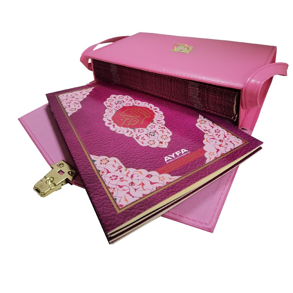 234PEMBE-ORTA BOY OTUZ CÜZ MÜHÜRLÜ KURAN-I KERİM-SUNİ DERİ ÇANTALI