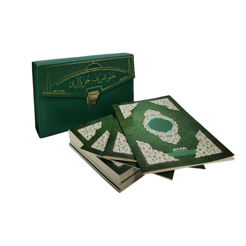 234YEŞİL-ORTA BOY OTUZ CÜZ MÜHÜRLÜ KURAN-I KERİM-SUNİ DERİ ÇANTALI