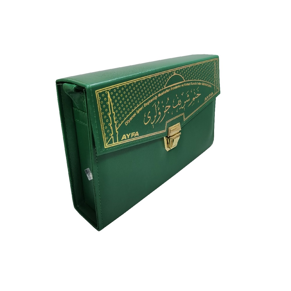 234YEŞİL-ORTA BOY OTUZ CÜZ MÜHÜRLÜ KURAN-I KERİM-SUNİ DERİ ÇANTALI