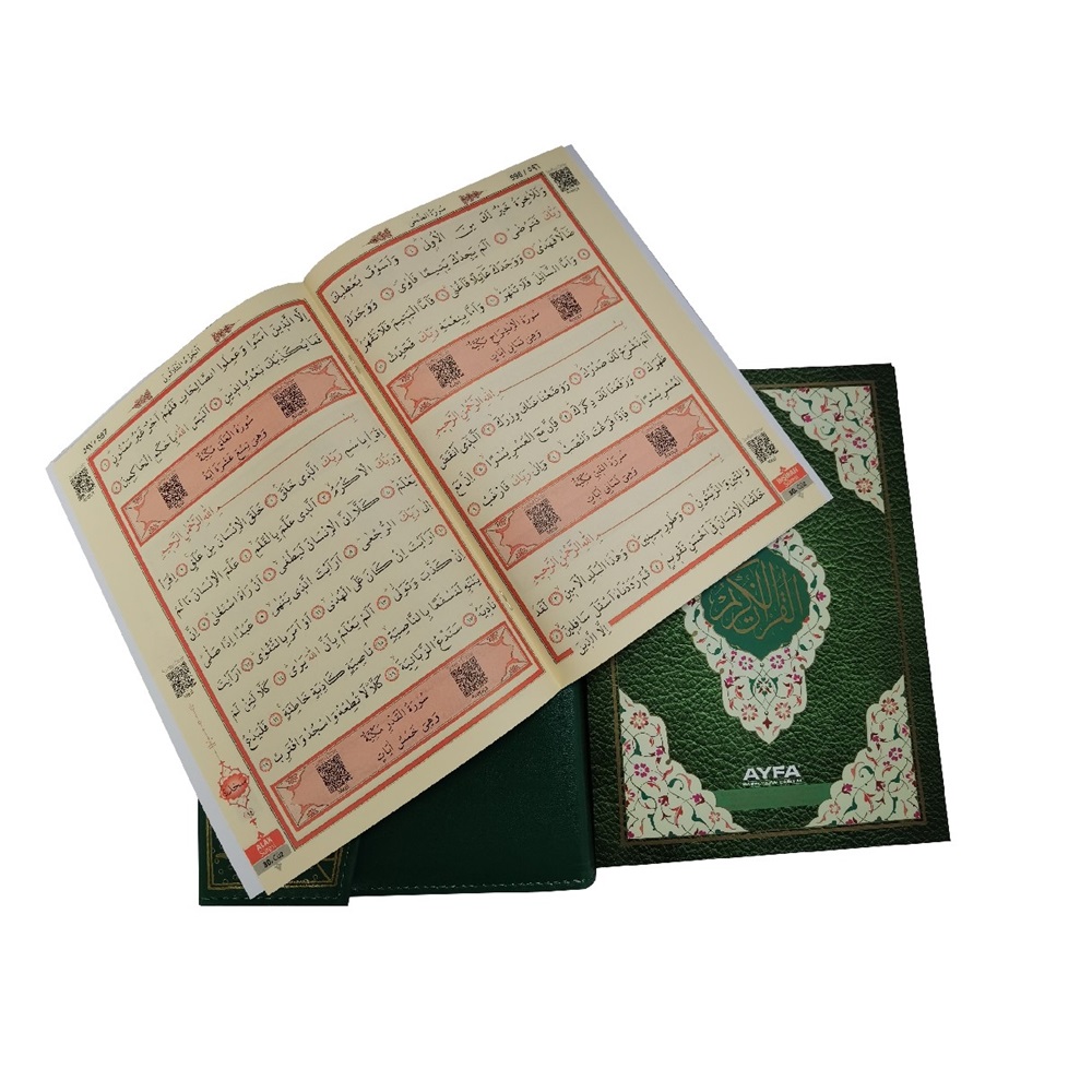 236YEŞİL-CAMİ BOY OTUZ CÜZ MÜHÜRLÜ KURAN-I KERİM-SUNİ DERİ ÇANTALI
