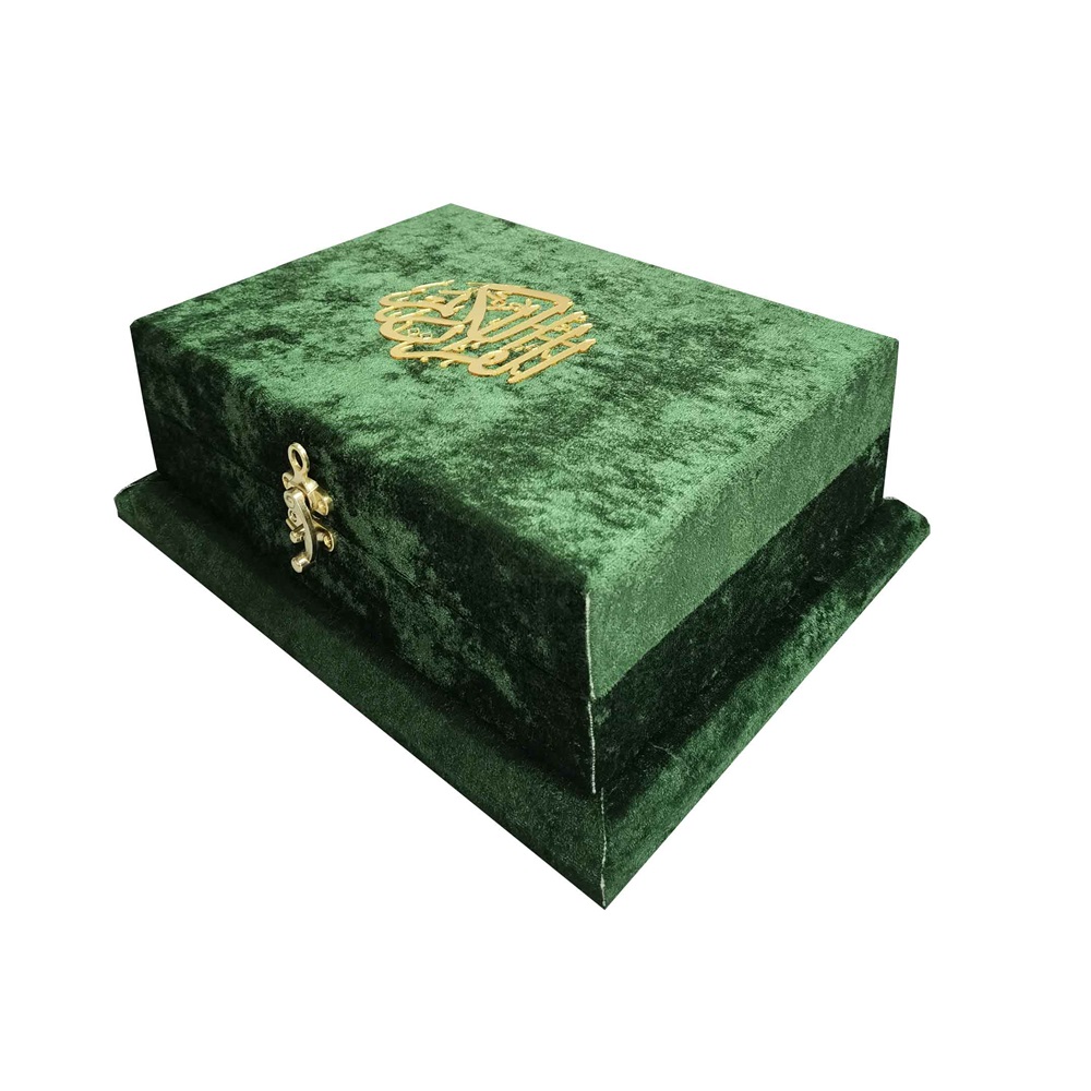 289YEŞİL-MÜHÜRLÜ ORTA BOY SANDIKLI KADİFE KURAN-I KERİM