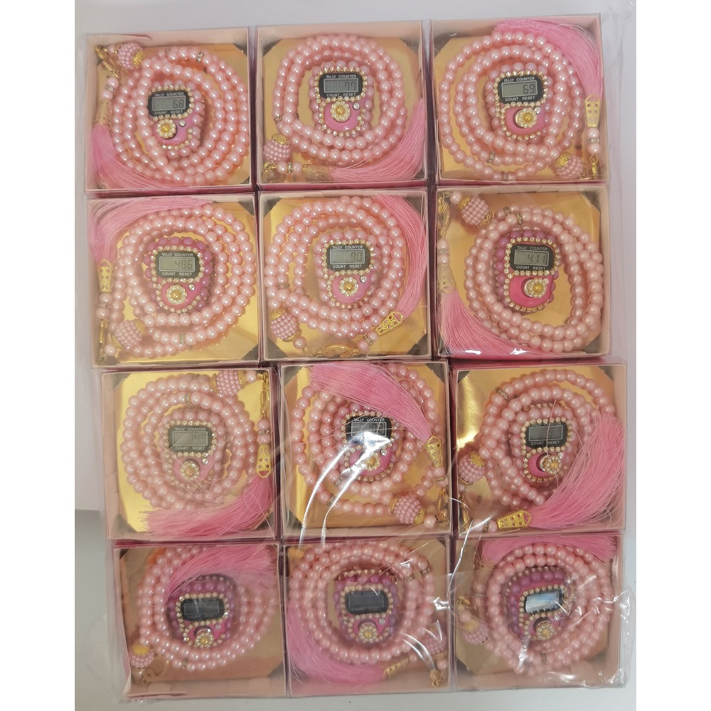 521pembe - 12 li İNCİ TESBİHLİ TAŞLI ZİKİRMATİK SETİ