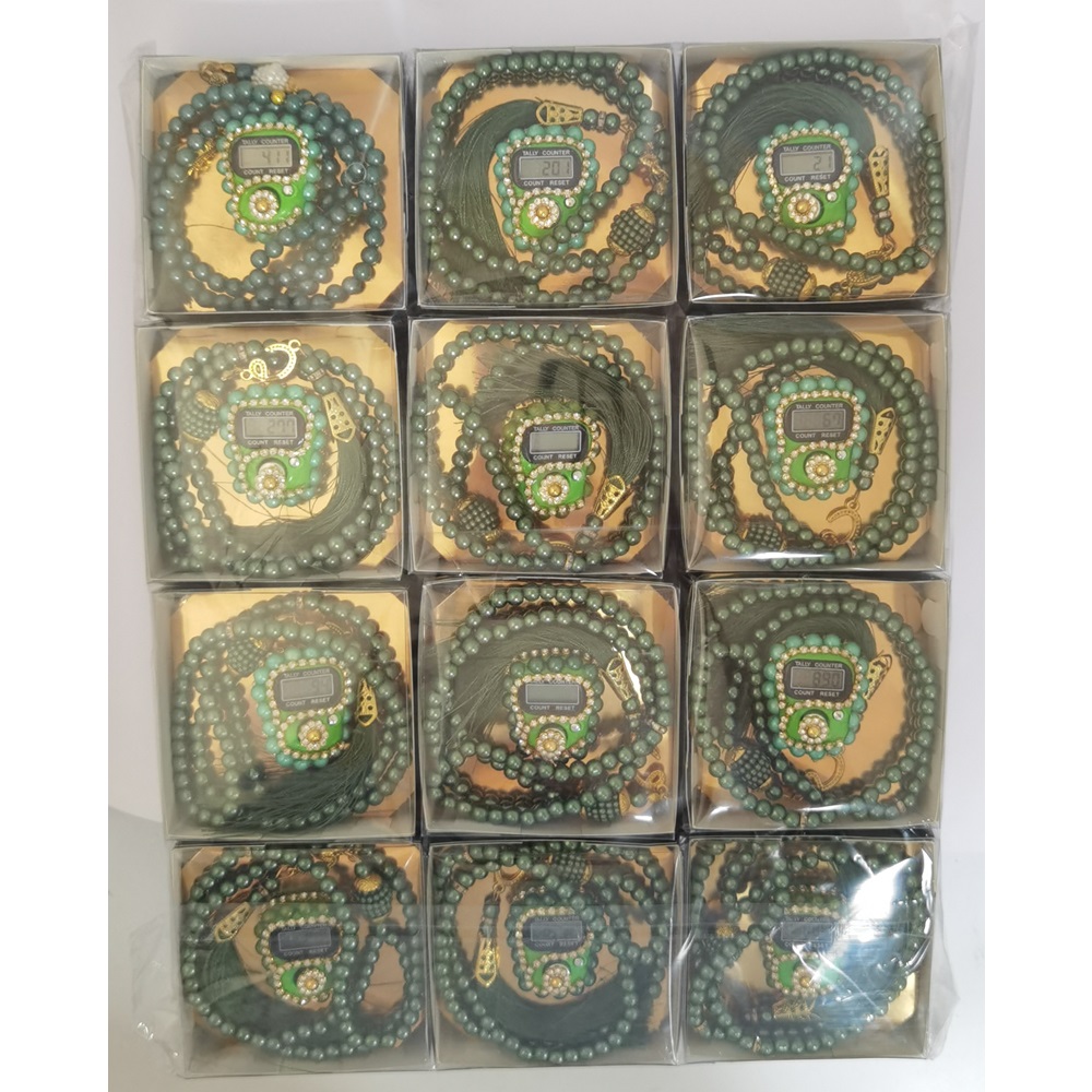 521yeşil - 12 li İNCİ TESBİHLİ TAŞLI ZİKİRMATİK SETİ